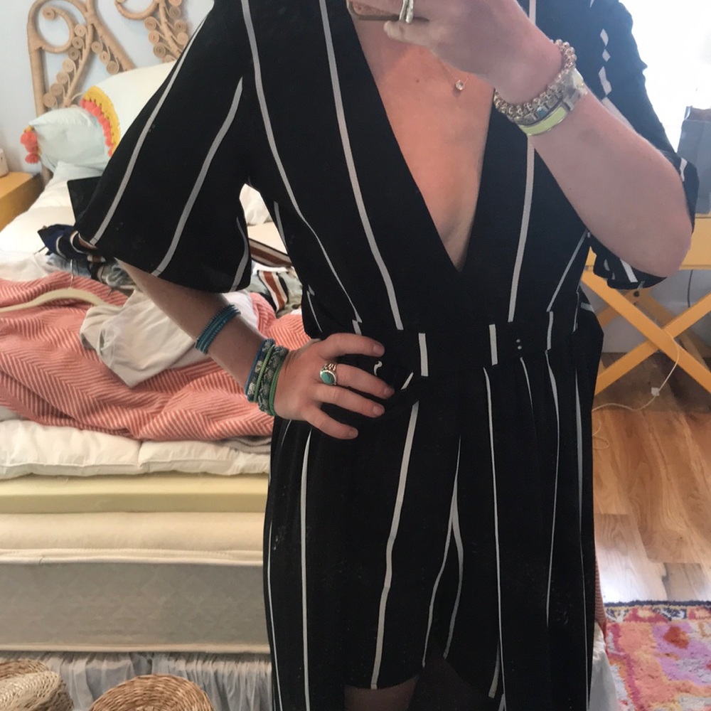 Black and white striped romper with  maxi trial